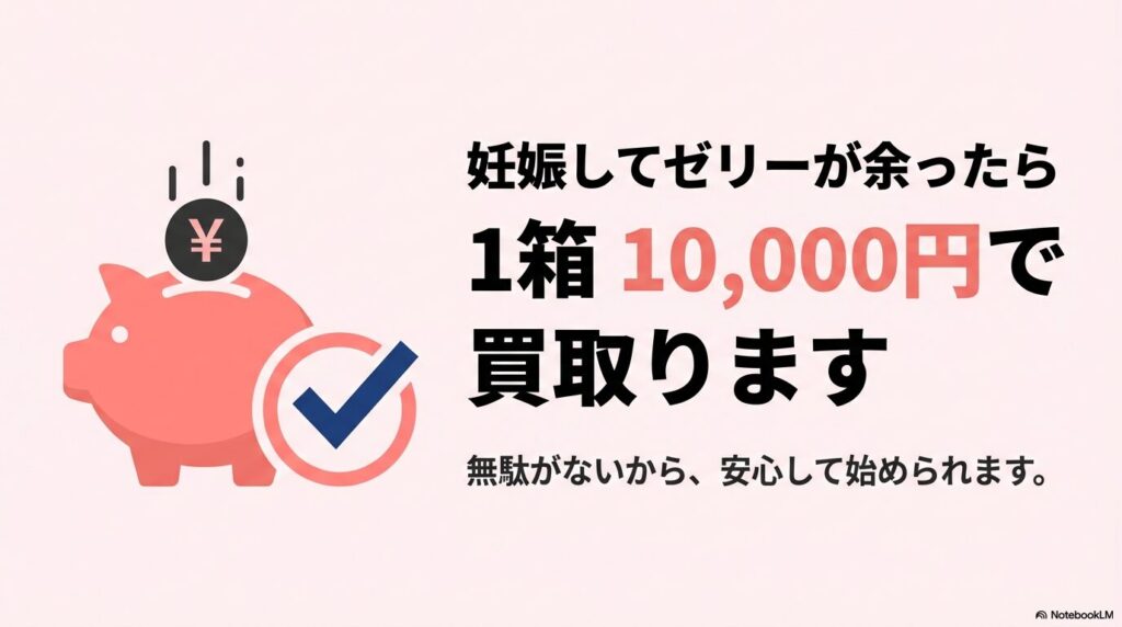 妊娠してゼリーが余ったら1箱10,000円で買取ります。無駄がないから安心して始められます。